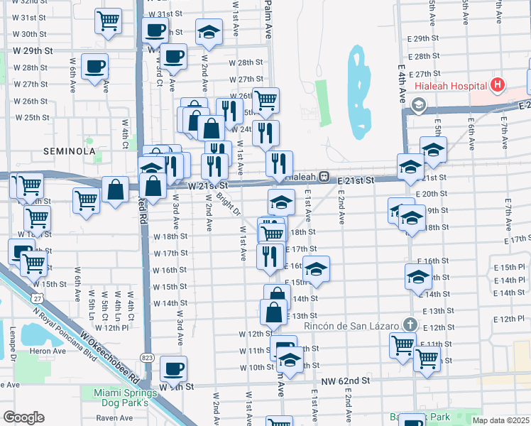 map of restaurants, bars, coffee shops, grocery stores, and more near in Hialeah