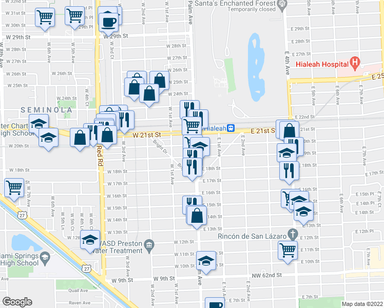 map of restaurants, bars, coffee shops, grocery stores, and more near in Hialeah