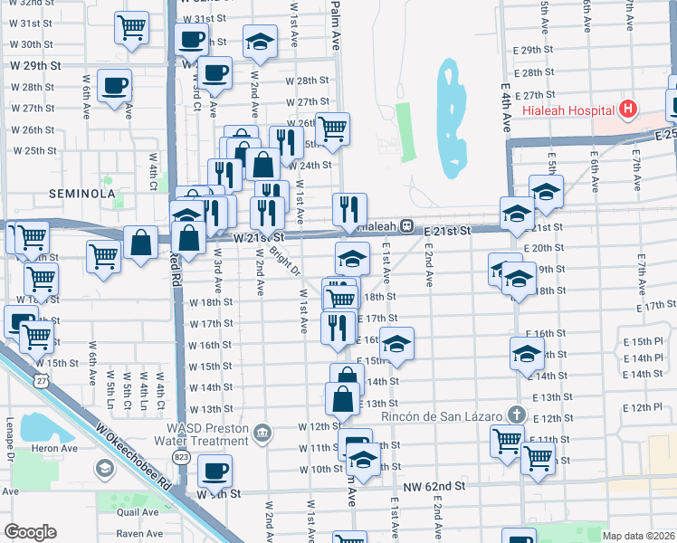 map of restaurants, bars, coffee shops, grocery stores, and more near in Hialeah
