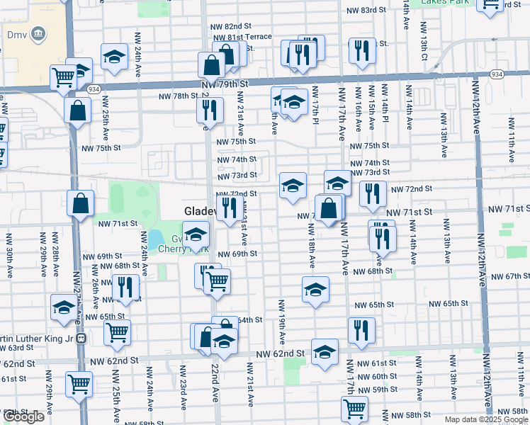 map of restaurants, bars, coffee shops, grocery stores, and more near 7036 Northwest 20th Avenue in Miami