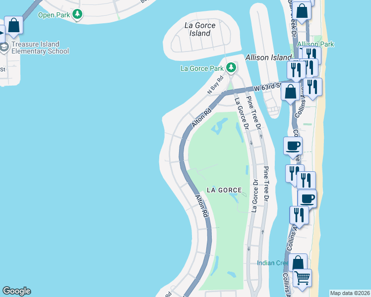 map of restaurants, bars, coffee shops, grocery stores, and more near 5824 Florida 907 in Miami Beach