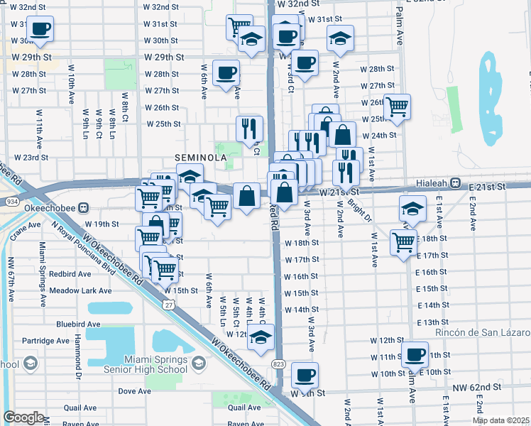 map of restaurants, bars, coffee shops, grocery stores, and more near 1900 West 4th Avenue in Hialeah