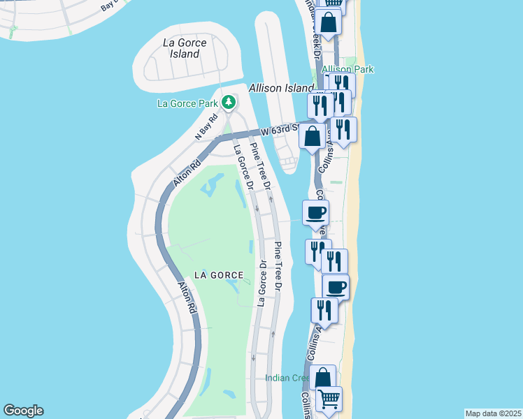 map of restaurants, bars, coffee shops, grocery stores, and more near 5860 Lagorce Drive in Miami Beach