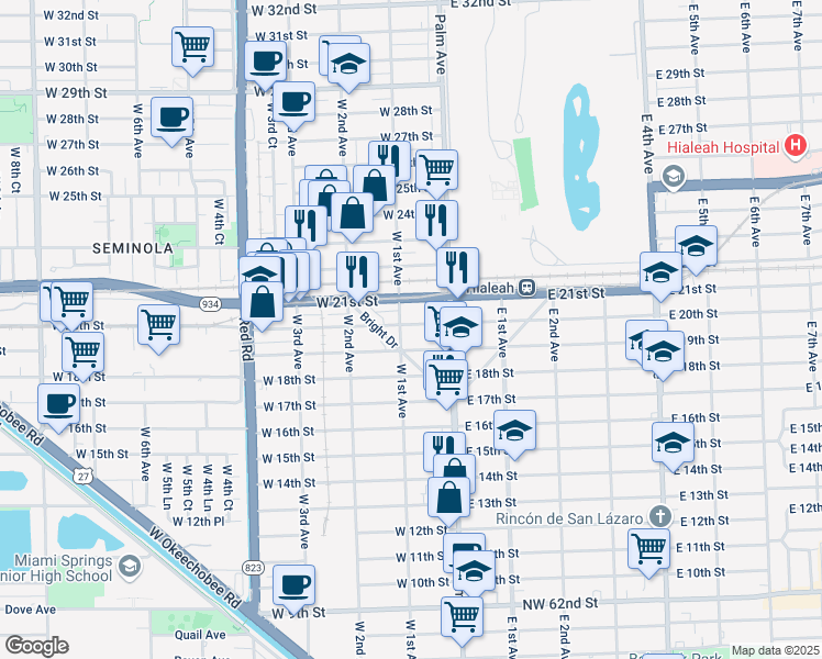 map of restaurants, bars, coffee shops, grocery stores, and more near in Hialeah