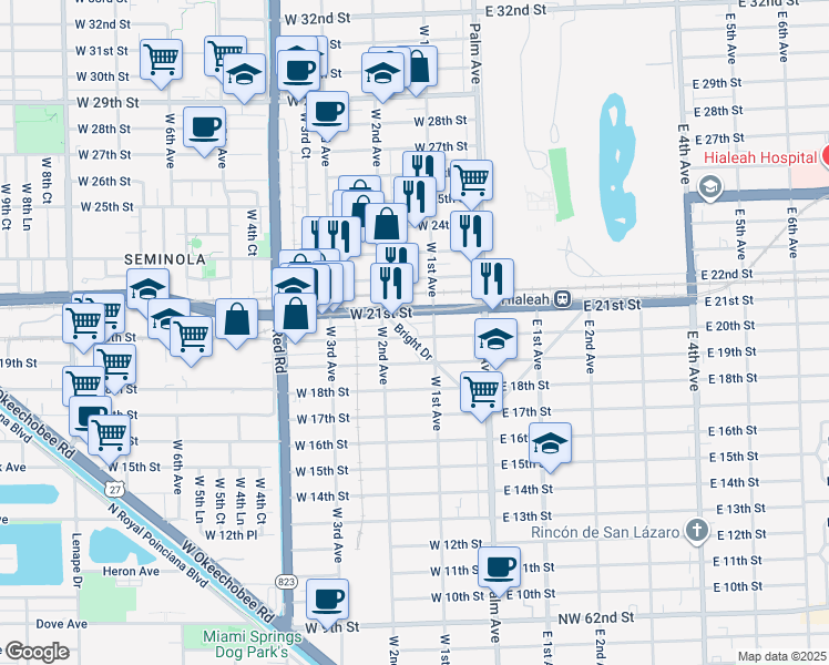 map of restaurants, bars, coffee shops, grocery stores, and more near in Hialeah
