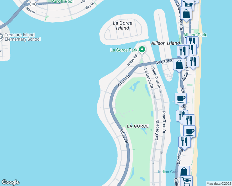 map of restaurants, bars, coffee shops, grocery stores, and more near 5951 Alton Road in Miami Beach