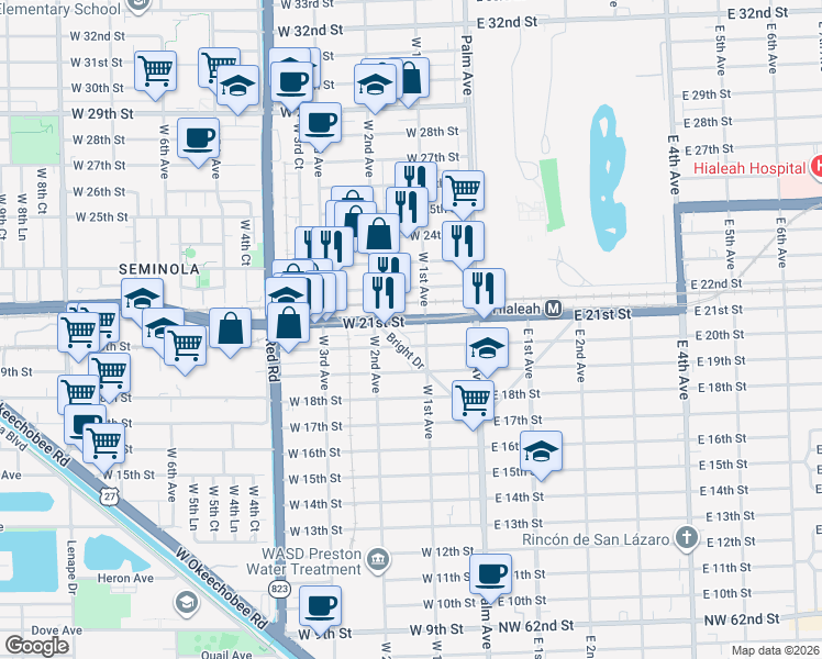 map of restaurants, bars, coffee shops, grocery stores, and more near in Hialeah