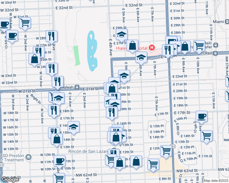 map of restaurants, bars, coffee shops, grocery stores, and more near 2045 Flamingo Way in Hialeah