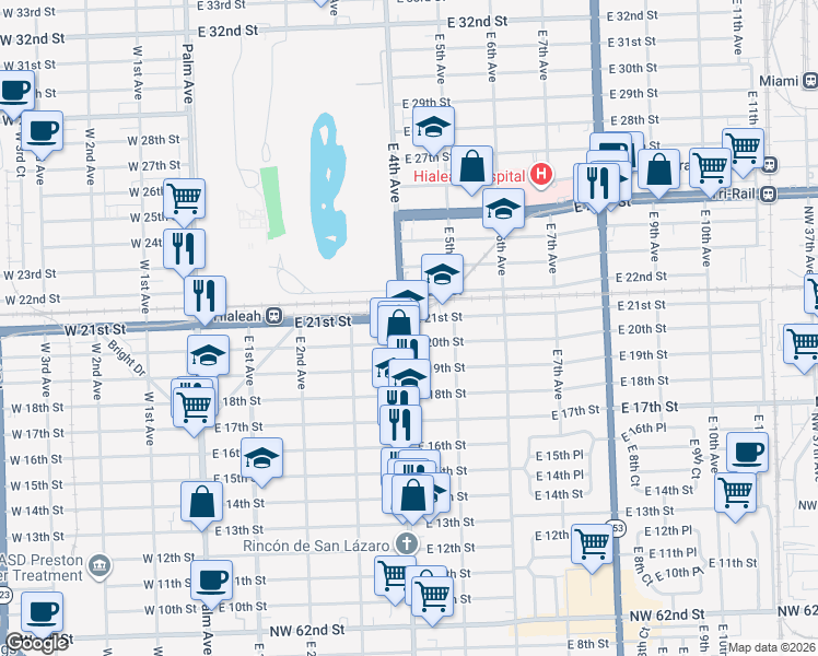 map of restaurants, bars, coffee shops, grocery stores, and more near 2045 Flamingo Way in Hialeah