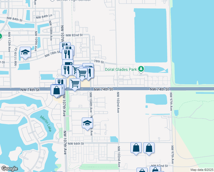map of restaurants, bars, coffee shops, grocery stores, and more near in Doral