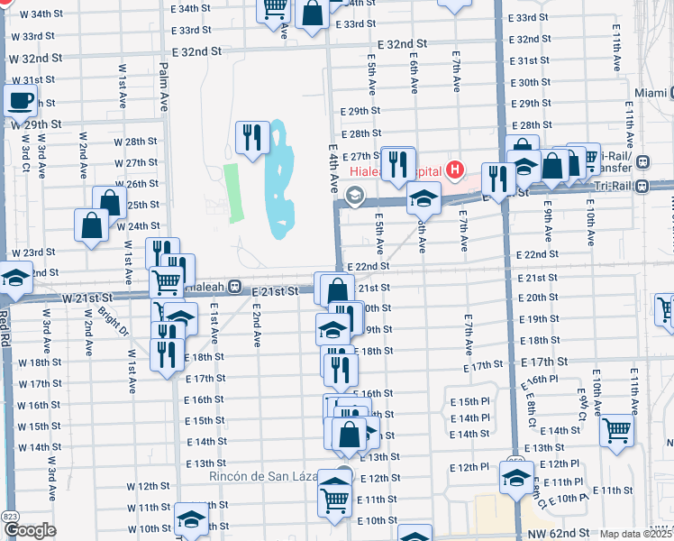map of restaurants, bars, coffee shops, grocery stores, and more near 2200 East 4th Avenue in Hialeah