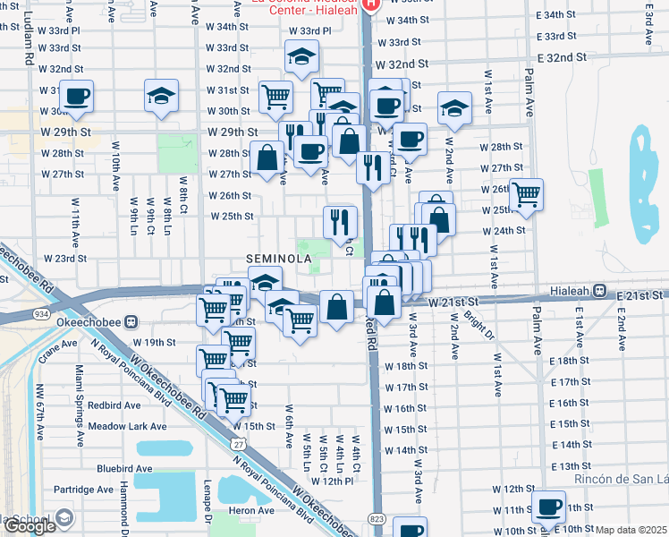 map of restaurants, bars, coffee shops, grocery stores, and more near 2257 West 5th Avenue in Hialeah