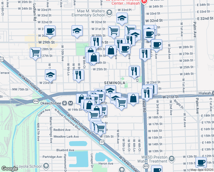 map of restaurants, bars, coffee shops, grocery stores, and more near 2245 West 6th Lane in Hialeah