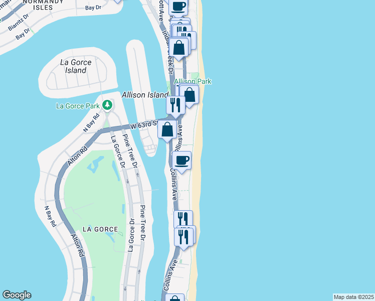 map of restaurants, bars, coffee shops, grocery stores, and more near 5959 Collins Ave in Miami