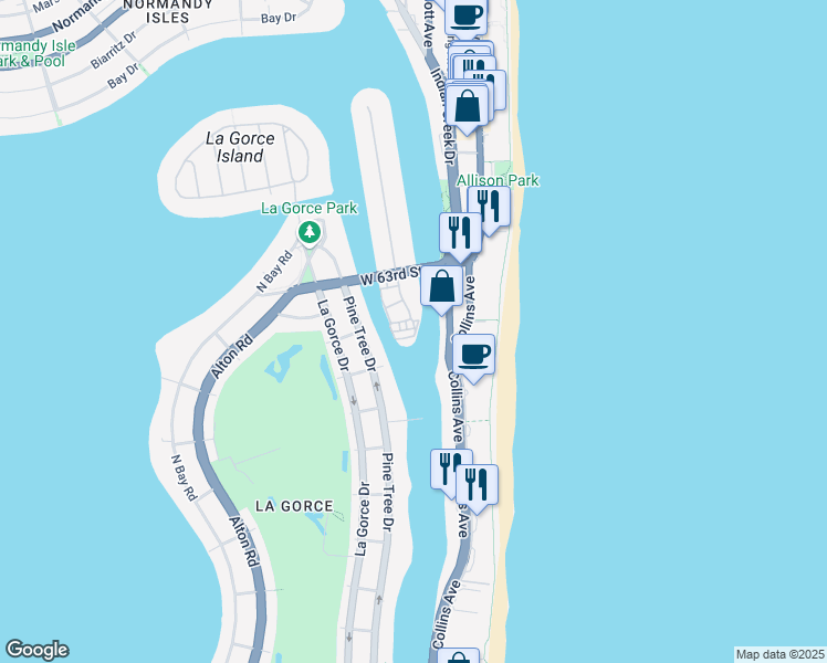 map of restaurants, bars, coffee shops, grocery stores, and more near 6000 Aqua Avenue in Miami Beach