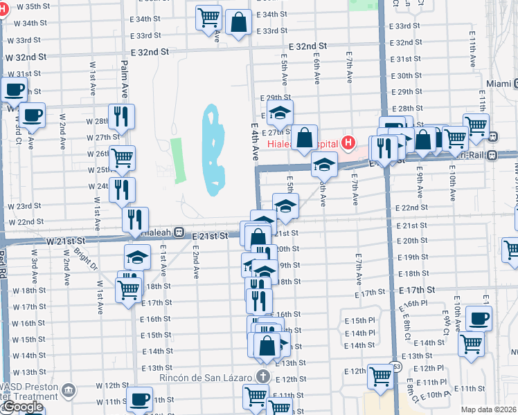 map of restaurants, bars, coffee shops, grocery stores, and more near 440 East 23rd Street in Hialeah