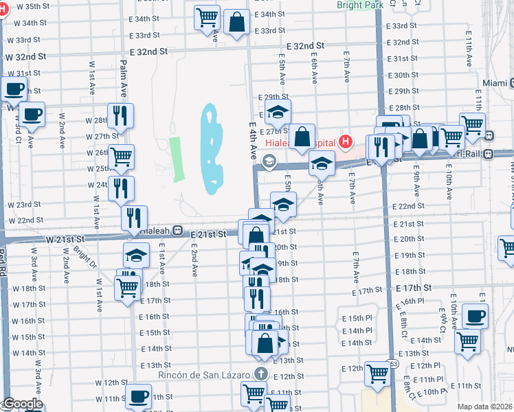 map of restaurants, bars, coffee shops, grocery stores, and more near 440 East 23rd Street in Hialeah