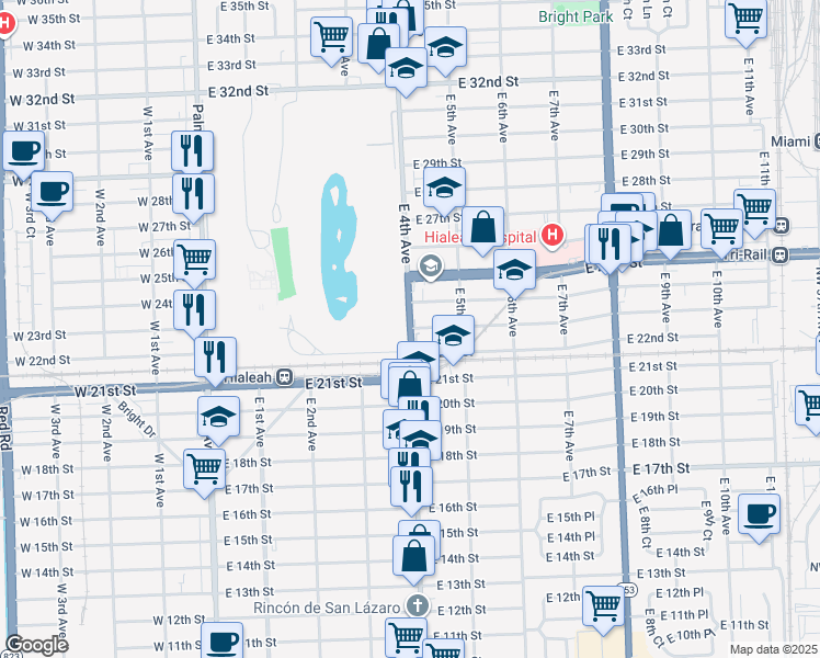map of restaurants, bars, coffee shops, grocery stores, and more near 2385 East 4th Avenue in Hialeah