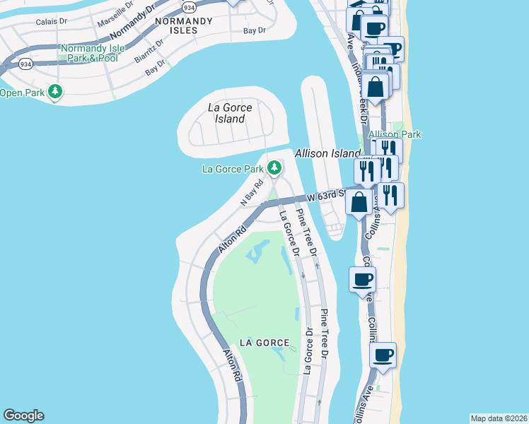 map of restaurants, bars, coffee shops, grocery stores, and more near 420 Florida 907 in Miami Beach