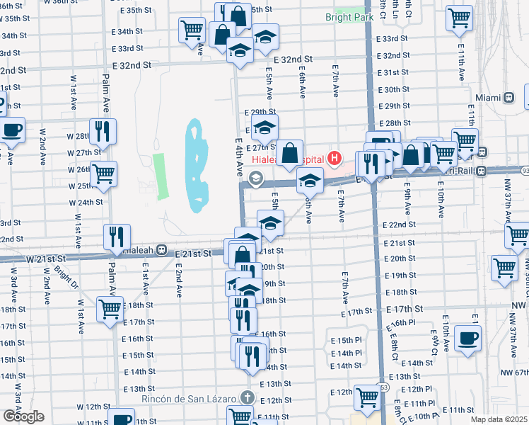 map of restaurants, bars, coffee shops, grocery stores, and more near 482 East 24th Street in Hialeah