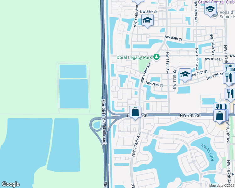 map of restaurants, bars, coffee shops, grocery stores, and more near 7716 Northwest 115th Court in Medley