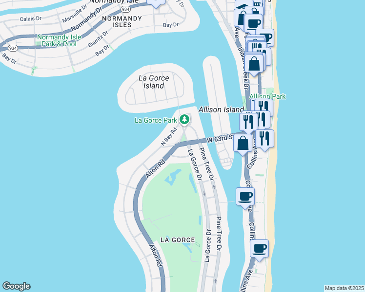 map of restaurants, bars, coffee shops, grocery stores, and more near 420 Florida 907 in Miami Beach