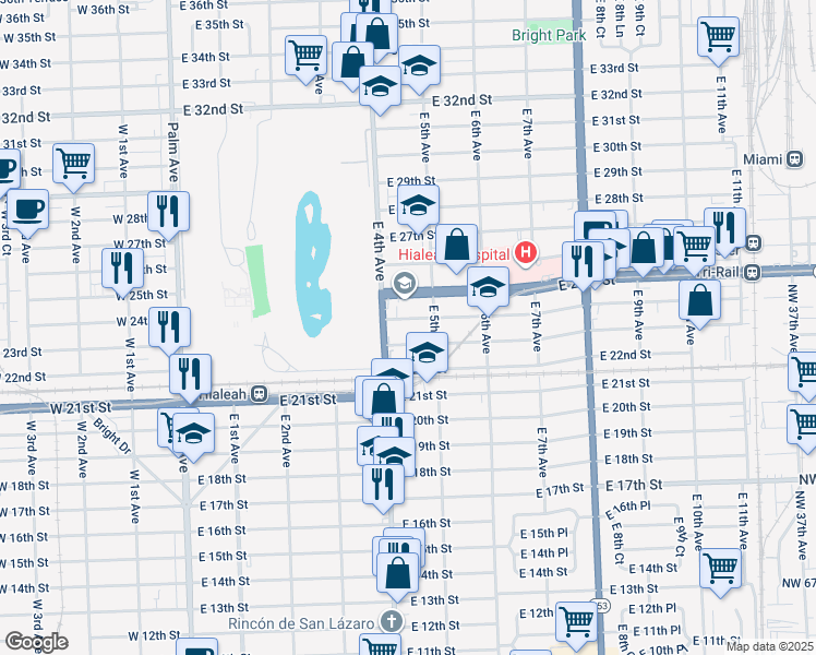 map of restaurants, bars, coffee shops, grocery stores, and more near 482 East 24th Street in Hialeah