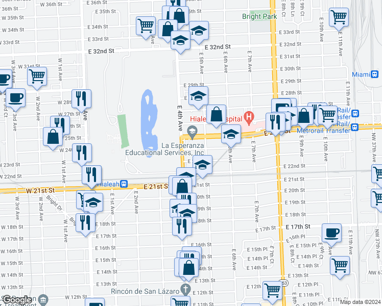 map of restaurants, bars, coffee shops, grocery stores, and more near 2385 East 4th Avenue in Hialeah