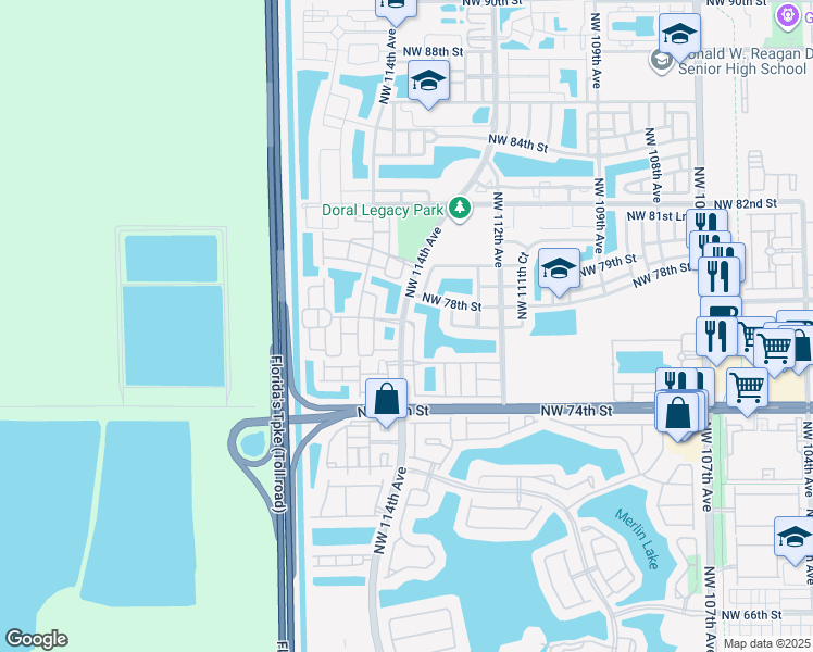 map of restaurants, bars, coffee shops, grocery stores, and more near 7754 Northwest 113th Place in Medley