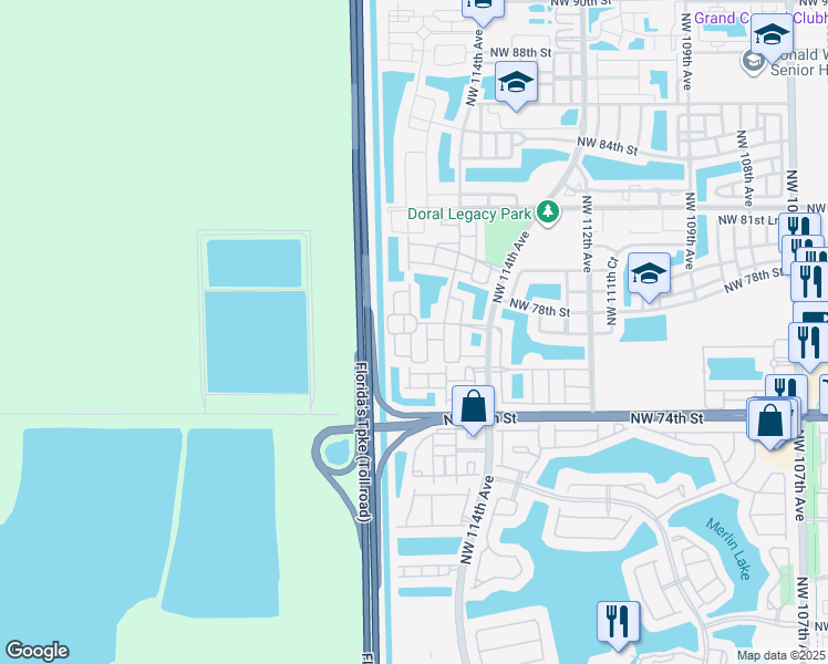 map of restaurants, bars, coffee shops, grocery stores, and more near 7716 Northwest 115th Court in Medley