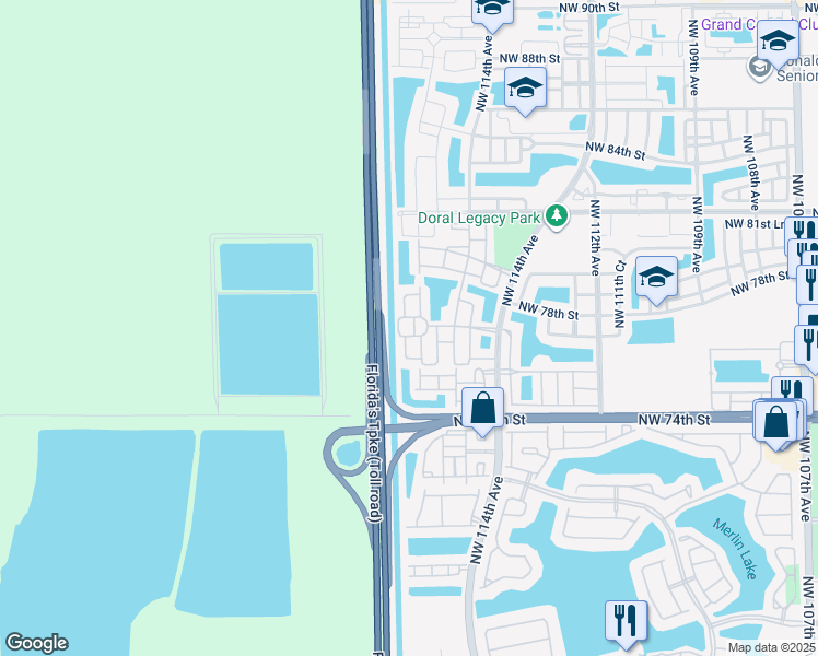 map of restaurants, bars, coffee shops, grocery stores, and more near 7718 Northwest 116 Place in Medley