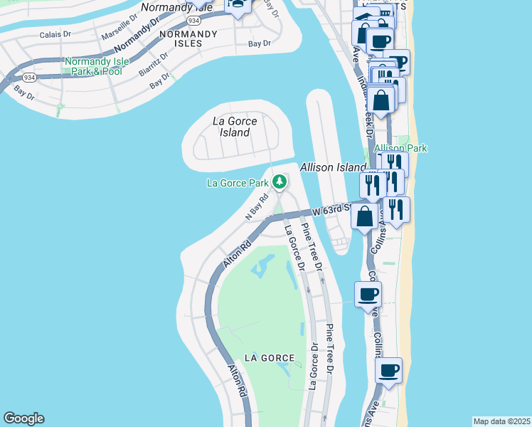 map of restaurants, bars, coffee shops, grocery stores, and more near 420 Florida 907 in Miami Beach