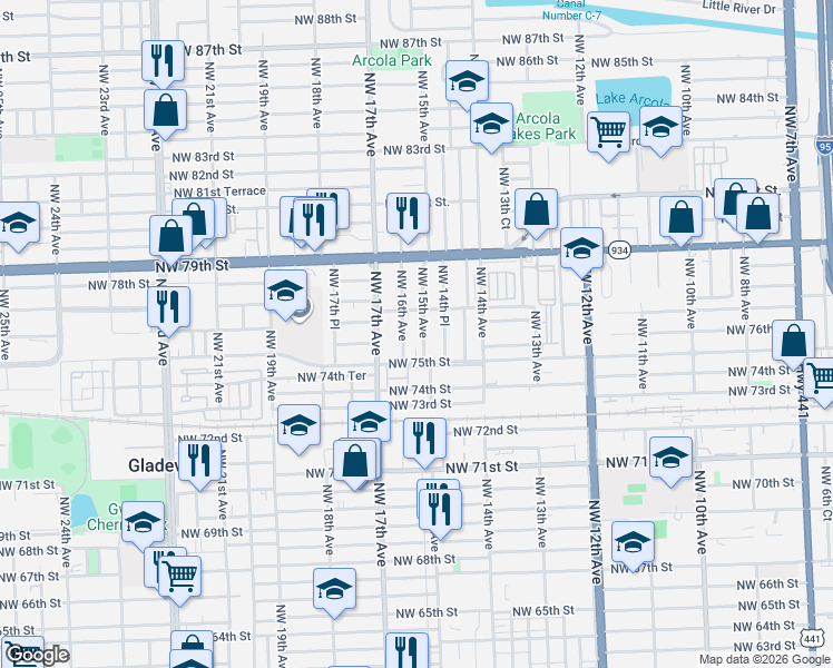map of restaurants, bars, coffee shops, grocery stores, and more near in Gladeview