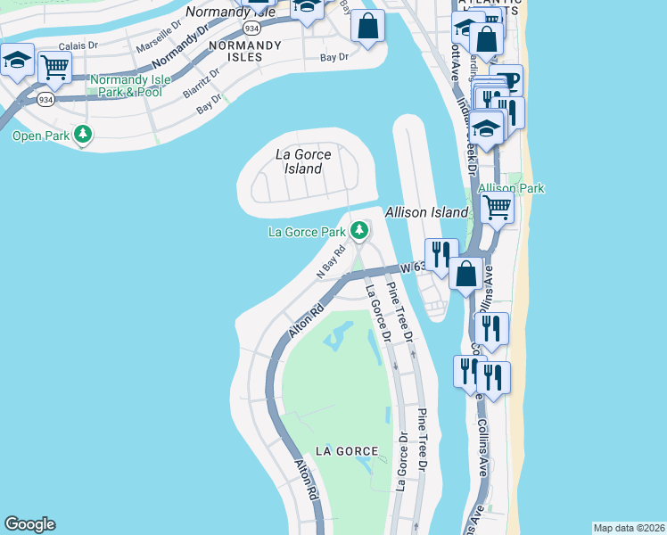 map of restaurants, bars, coffee shops, grocery stores, and more near 1200 West 63rd Street in Miami Beach