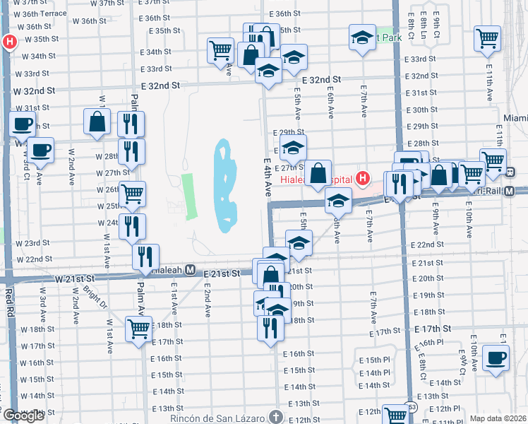 map of restaurants, bars, coffee shops, grocery stores, and more near in Hialeah