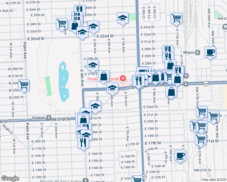 map of restaurants, bars, coffee shops, grocery stores, and more near 635-699 NW 79th St in Hialeah