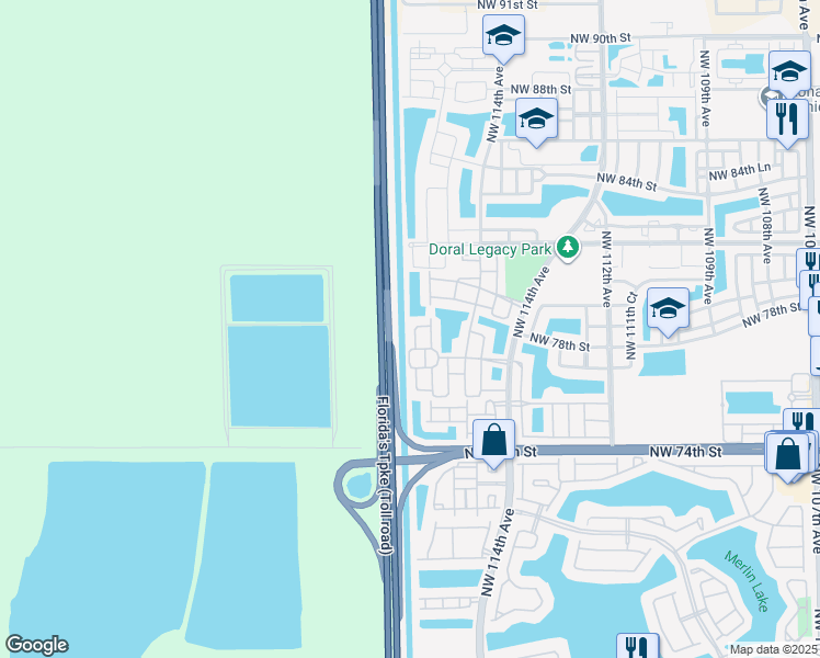 map of restaurants, bars, coffee shops, grocery stores, and more near 7858 Northwest 116 Place in Medley