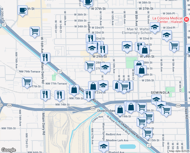 map of restaurants, bars, coffee shops, grocery stores, and more near 1160 West 26th Street in Hialeah