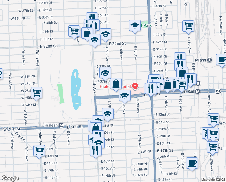 map of restaurants, bars, coffee shops, grocery stores, and more near 563 East 25th Street in Hialeah