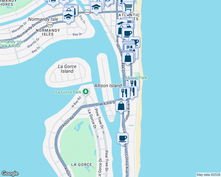 map of restaurants, bars, coffee shops, grocery stores, and more near in Miami Beach