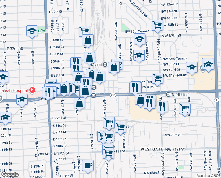 map of restaurants, bars, coffee shops, grocery stores, and more near 7995 Northwest 37th Avenue in Miami