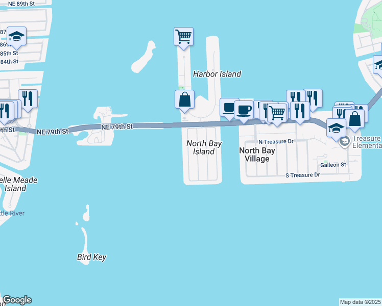 map of restaurants, bars, coffee shops, grocery stores, and more near 7620 Miami View Drive in North Bay Village