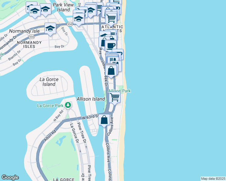 map of restaurants, bars, coffee shops, grocery stores, and more near in Miami Beach