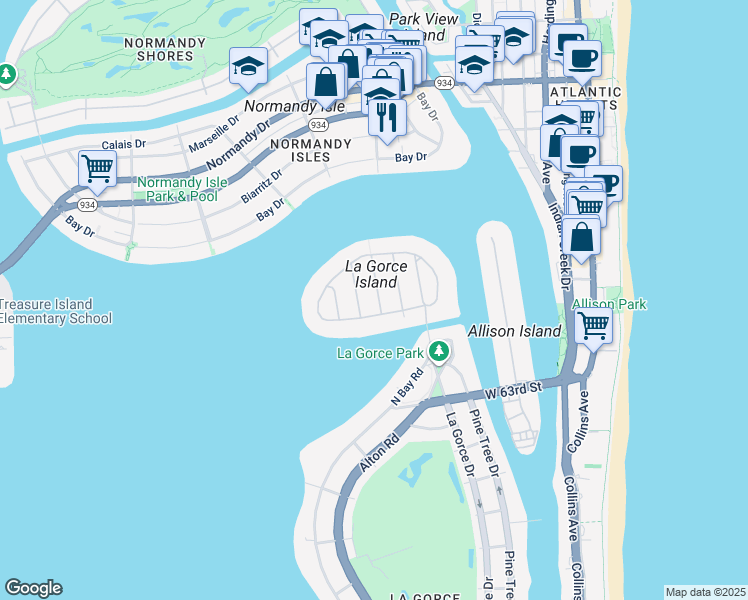 map of restaurants, bars, coffee shops, grocery stores, and more near in Miami Beach