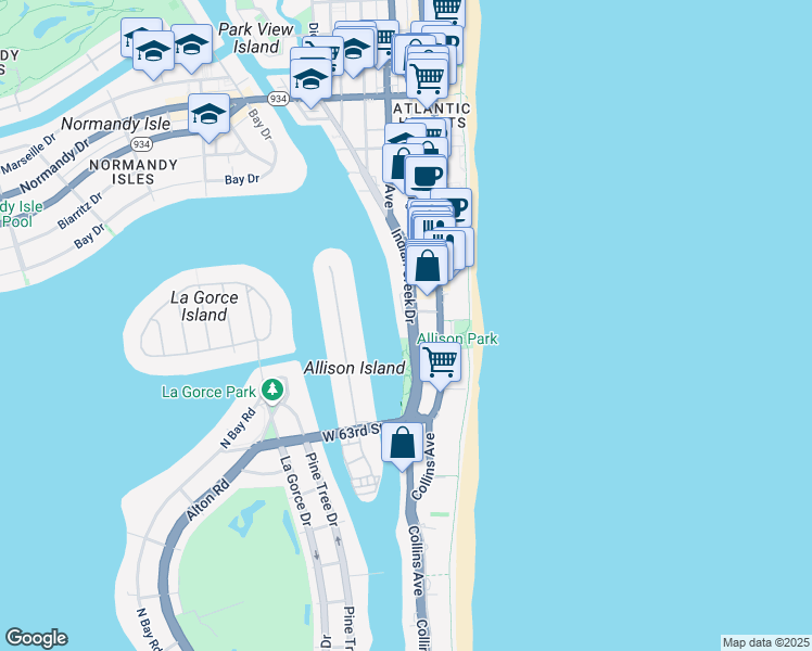 map of restaurants, bars, coffee shops, grocery stores, and more near in Miami Beach