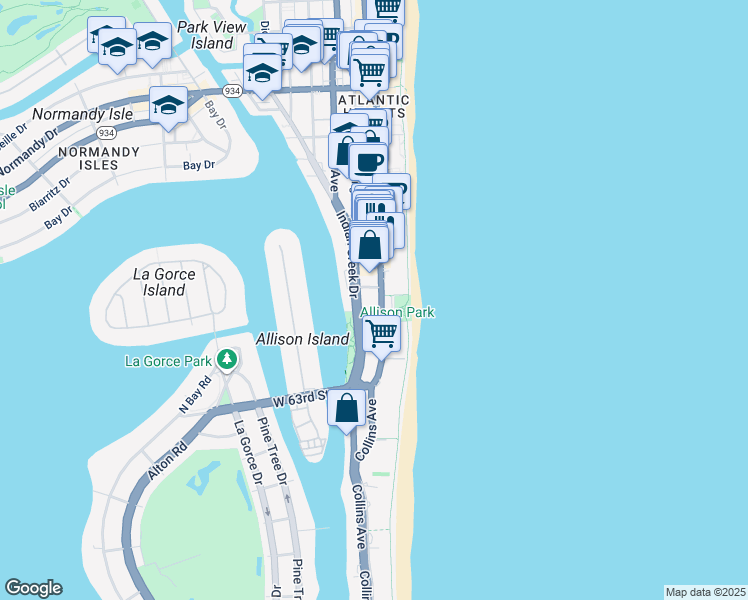 map of restaurants, bars, coffee shops, grocery stores, and more near in Miami Beach