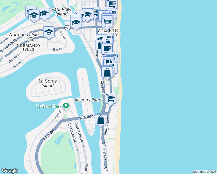 map of restaurants, bars, coffee shops, grocery stores, and more near in Miami Beach
