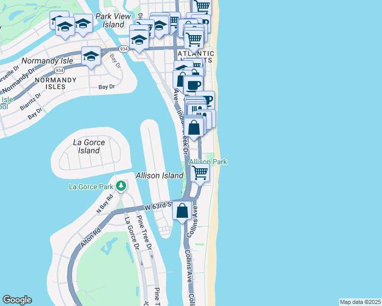 map of restaurants, bars, coffee shops, grocery stores, and more near in Miami Beach