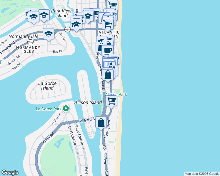 map of restaurants, bars, coffee shops, grocery stores, and more near in Miami Beach
