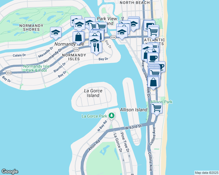 map of restaurants, bars, coffee shops, grocery stores, and more near 84 Lagorce Circle in Miami Beach